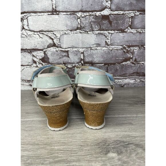 Birkenstock Papillio Grey Nubuck Suede Teal Patent Cork Wedge Sandals Women 38EU - Picture 4 of 16